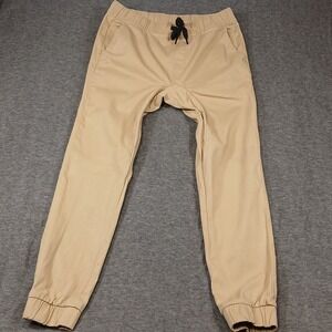 WT02 Mens Tan Khaki Joggers Elastic Waist Drawstring Stretch Pants‎ Small